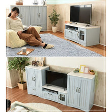 画像をギャラリービューアに読み込む, テレビ台 ブルー カントリー調 32インチ 32型対応 幅80cm 高さ40 棚付き 扉付き コンパクト