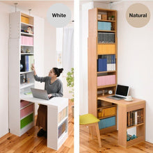 画像をギャラリービューアに読み込む, 突っ張り 机 本棚 付き 収納付き デスク 天板サイズ100 天井まで つっぱり 壁面本棚デスク デスクと本棚兼用