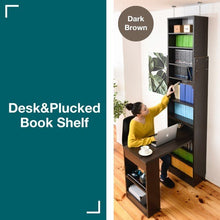 画像をギャラリービューアに読み込む, 突っ張り 机 本棚 付き 収納付き デスク 天板サイズ100 天井まで つっぱり 壁面本棚デスク デスクと本棚兼用