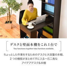 画像をギャラリービューアに読み込む, 突っ張り 机 本棚 付き 収納付き デスク 天板サイズ100 天井まで つっぱり 壁面本棚デスク デスクと本棚兼用